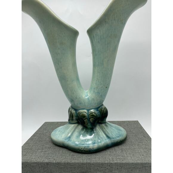 Vintage Hull Green‎ Woodland Double Horn Bud Vase green and Blue 40s 103 - Picture 4 of 10